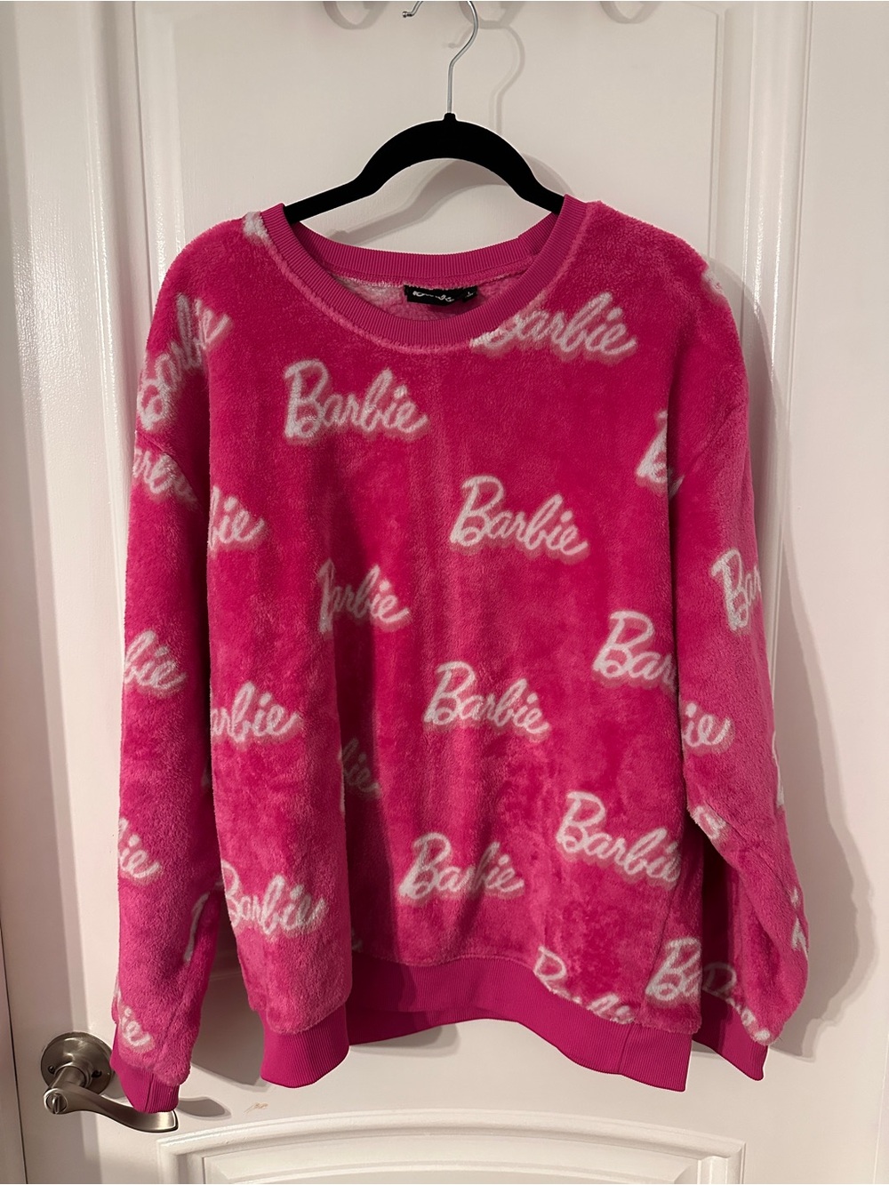 Barbie pink fleece pull over crew neck size large